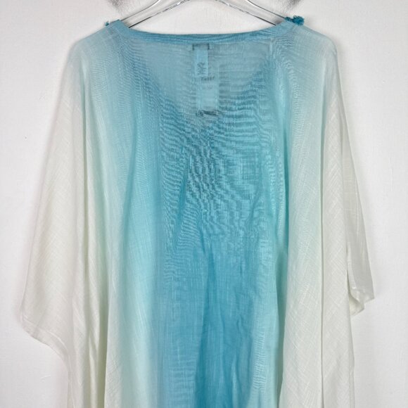 NWT J. Jill Ombre Poncho With Neckline Trim In Light Blue White Plus Size XL-3X - Picture 11 of 14